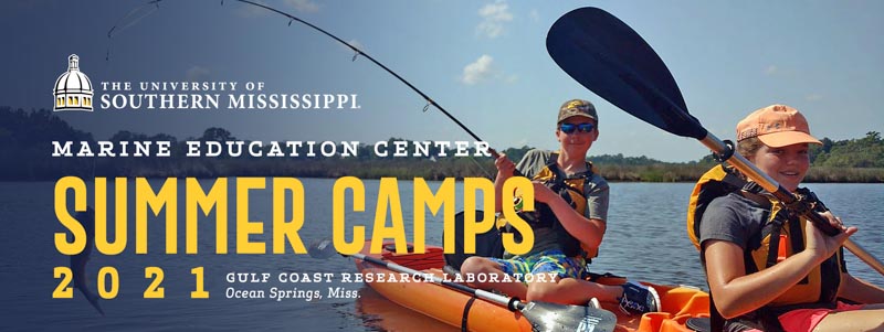 Summer Camps 2021 banner with people canoeing