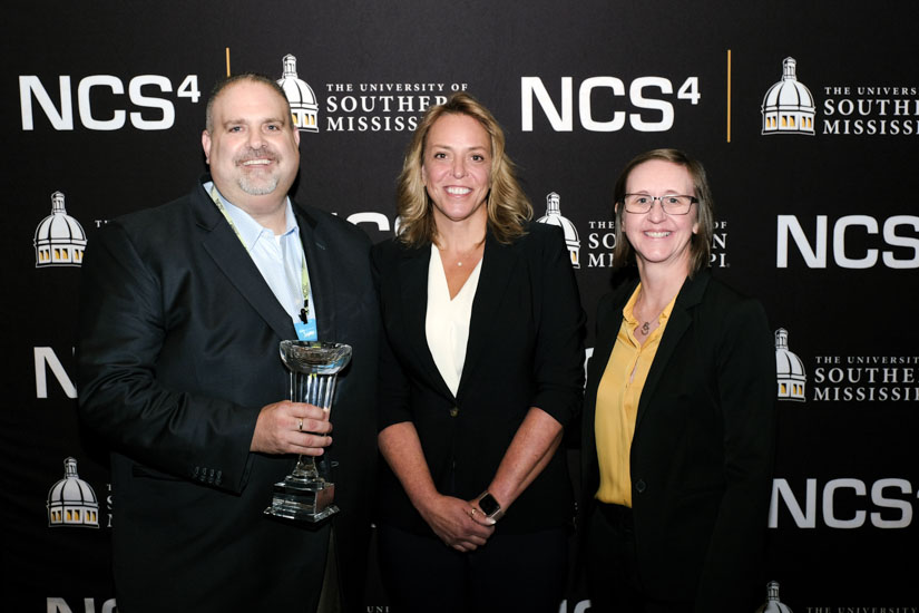 Pictured left to right: 2021 Milton E. Ahlerich Distinguished Leadership Award winner Jim Mercurio, Executive Vice President of the San Francisco 49ers and Levi’s Stadium General Manager; Cathy Lanier, Chief Security Officer, NFL; and Dr. Stacey A. Hall, NCS4 Executive Director and Professor of Sport Management, The University of Southern Mississippi.
