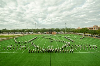 The University of Southern Mississippi's Pride of Mississippi Marching Band on the field