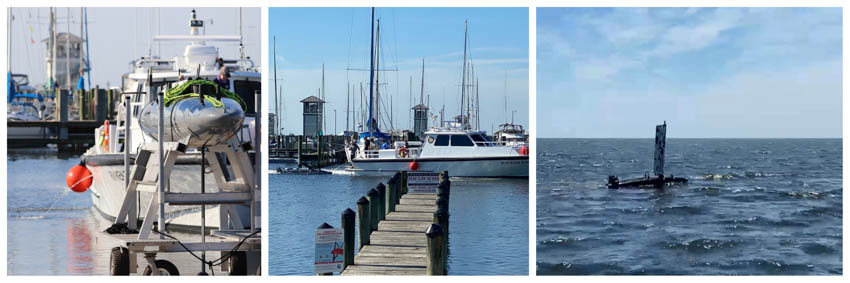 Figure 1: Triton System Preparation for Launch, Figure 2: USM’s R/V Ken BarborTowing the Triton out of the harbor for testing and training., Figure 3: Triton System Testing in Gulfport, MS 