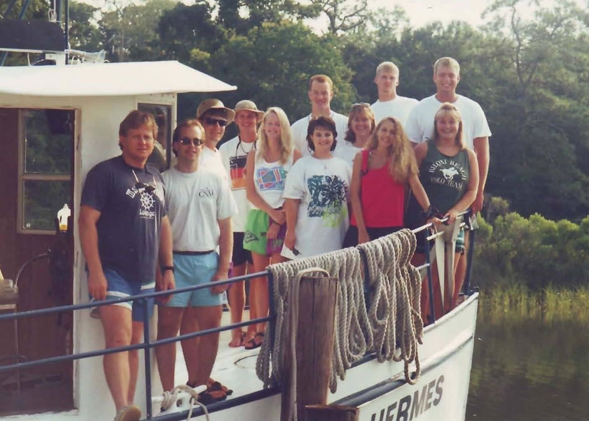 Read Hendon, fourth from left, and classmates participate in a 1995 marine ichthyology class aboard the R/V Hermes.