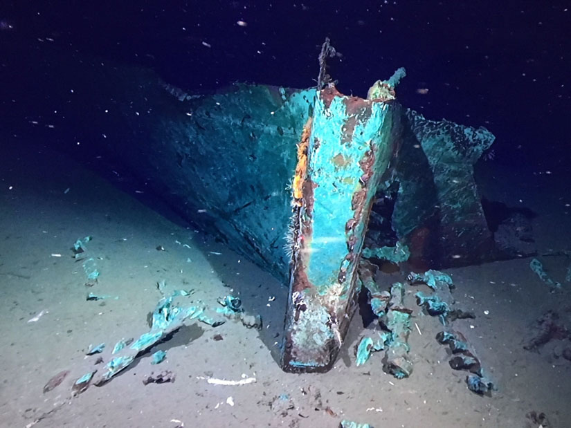 One of the shipwrecks investigated at 1800m deep. Image: Leila Hamdan.
