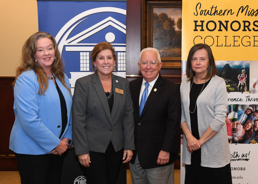Pictured left to right: Dr. Stephanie Duguid, Dean of Academic Instruction at Co-Lin, Co-Lin President Dr. Jane Hulon Sims, USM President Dr. Joe Paul, and USM Honors College Dean Dr. Sabine Heinhorst (Photo by Kelly Dunn, USM Photo Services)