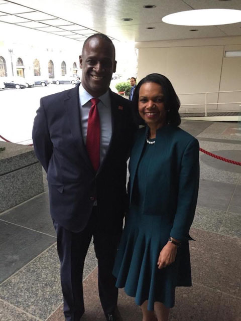 Timmy Davis is pictured with former Secretary of State Condoleezza Rice.