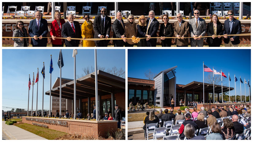 Collage of photos of the dedication and ribbon cutting