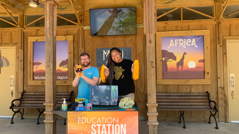 The education station with volunteers