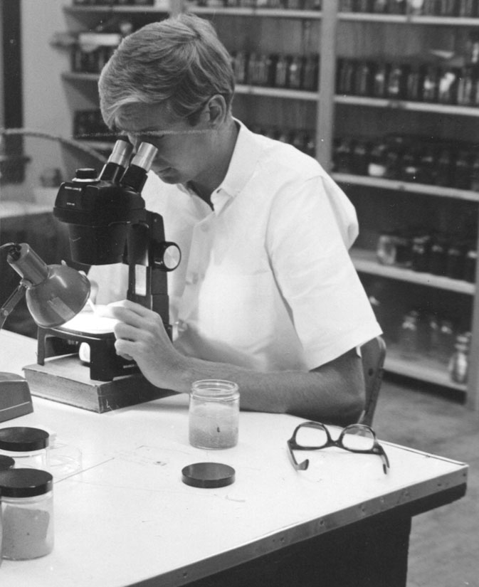 Jim Franks conducts lab work in 1967.