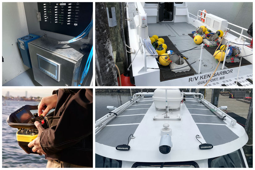 Sea Machines technologies installed on the R/V Ken Barbor as well as remote operator beltpack.
