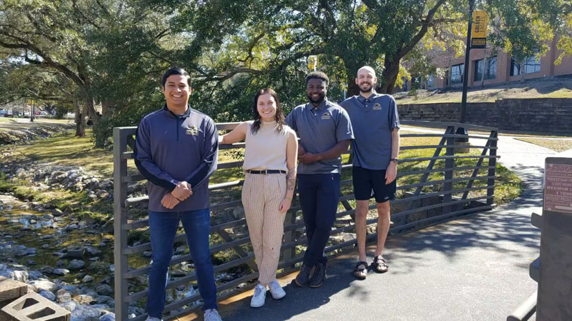Southern Miss Campus Recreation employees (left to right) Eduardo Hernandez Escobar, Sammy Ahlrichs, Joshua Brunson, and J.C. Miller were recently recognized with honors from the NIRSA collegiate recreation professional organization.