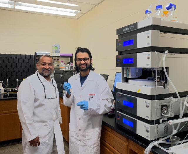 Pictured from left to Right: Dr. Vijay Rangachari and graduate student Shailendra Dhakal.