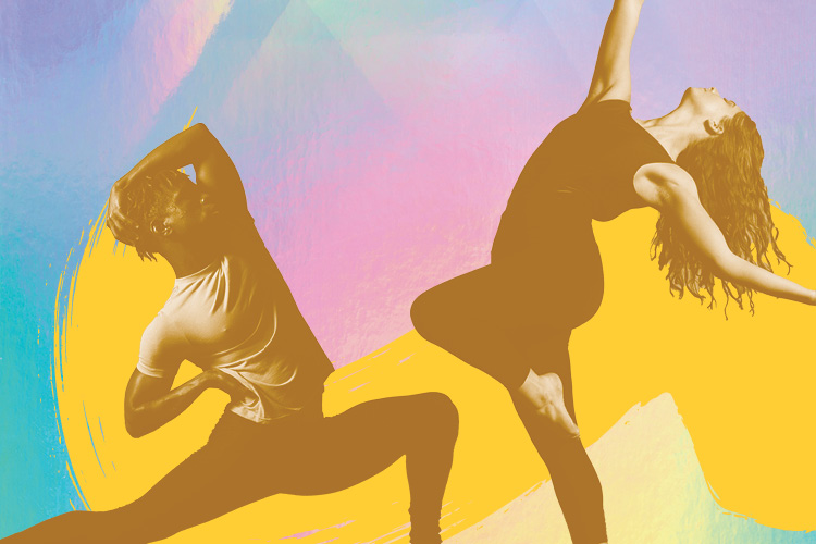 dancers on multi-color pastel background