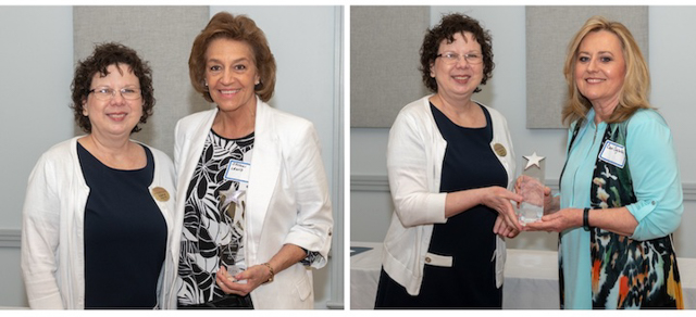 Pictured left: USM's Dr. Sarah Lee (left) with the 2023 Educator Award Winner, Jacqueline Lewis. Pictured right: Dr. Lee and Honorable Mention awardee, Cam Ogletree.