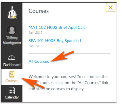 screenshot for courses not showing up in canvas