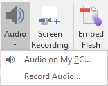 screenshot of the audio dropdown menu in powerpoint