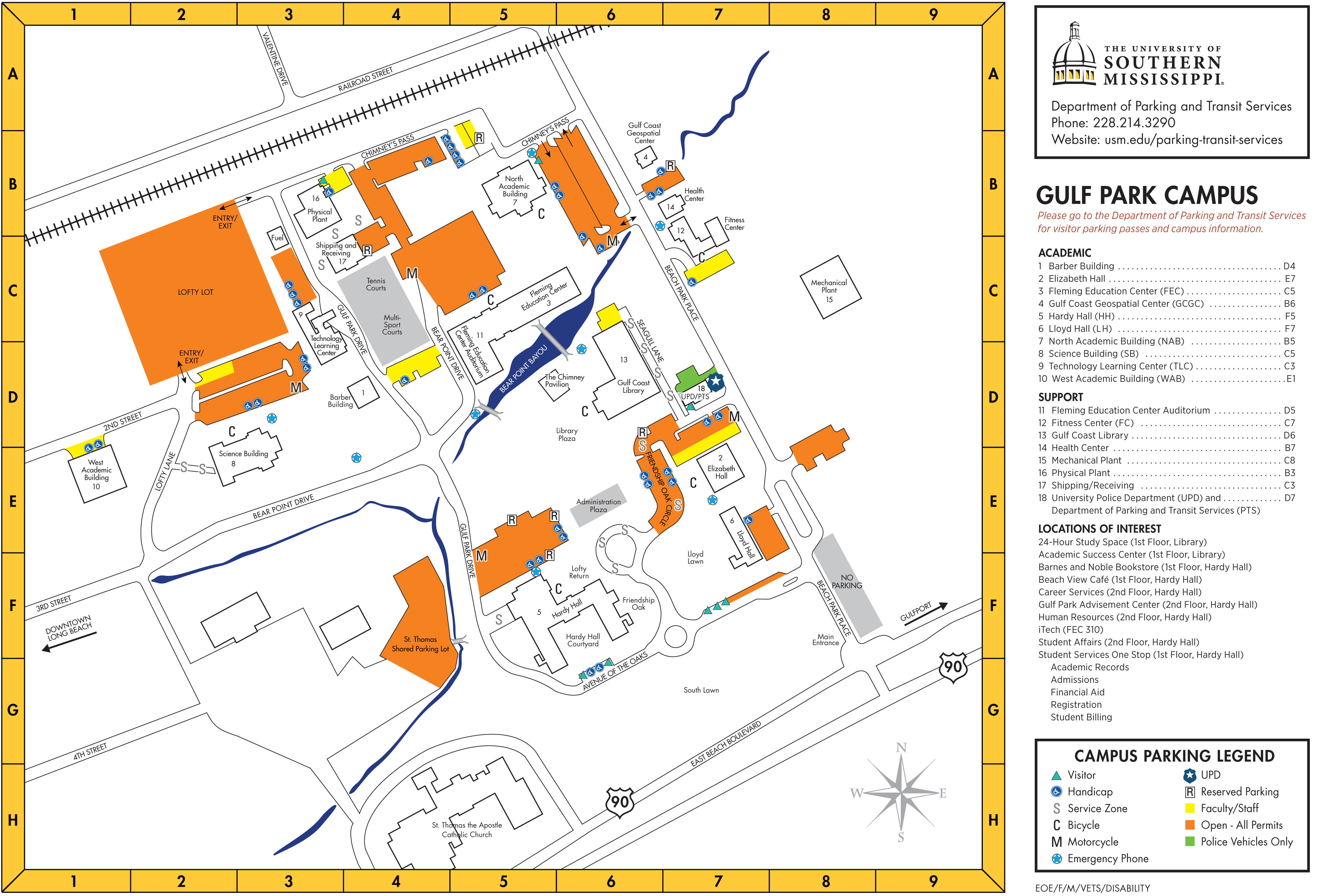 Gulf Park Campus Code Blue Emergency Phones Map