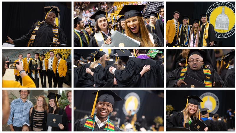 Collage of commencement day photos