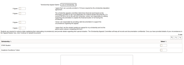 screenshot of appeal agreement statements