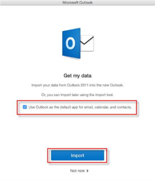 Step 12 - Check Outlook as the default app, then select import
