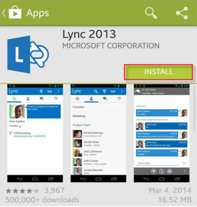 Step 1 - Search Lync 2013 in Google Play Store