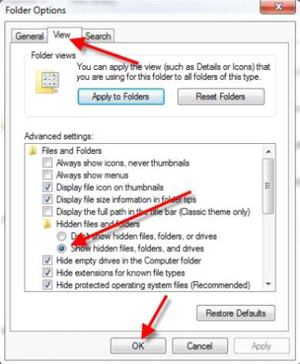 Step 2 - Select show hidden files, folders, and drives