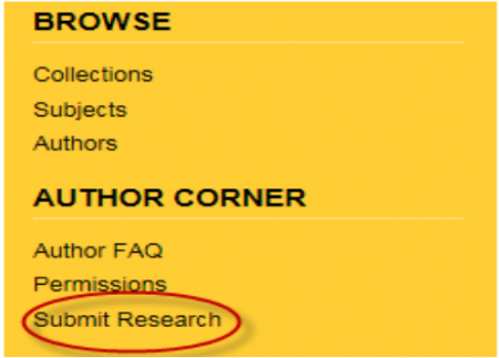 Screenshot of Submit Research from the Aquila website.