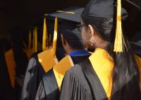 Masters students lining up for commencement