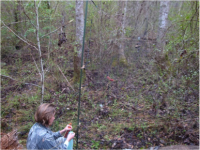 M. Susan DeVries with net at Lake Thoreau