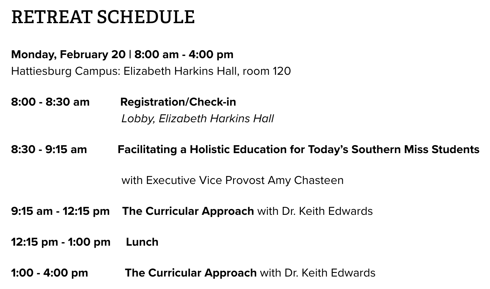 retreat schedule