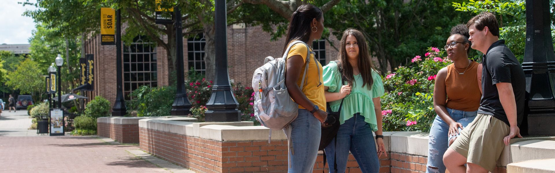 students chatting outside