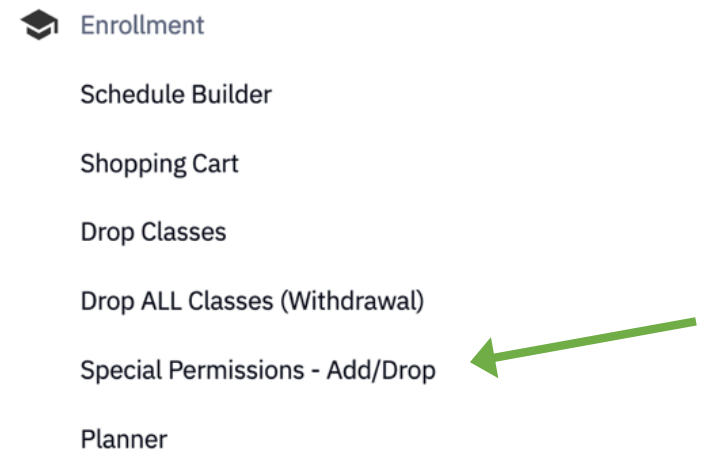 Screenshot of the options in the Enrollment tab