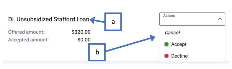 Screenshot of available loans and accept/decline option