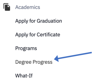 Screenshot of the Academics menu