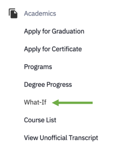 Screenshot of the Academics menu