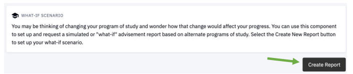 Screenshot of What-If information and the create report button
