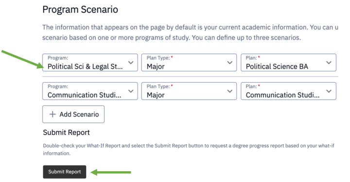 Screenshot of information on Program and Plan and Submit button