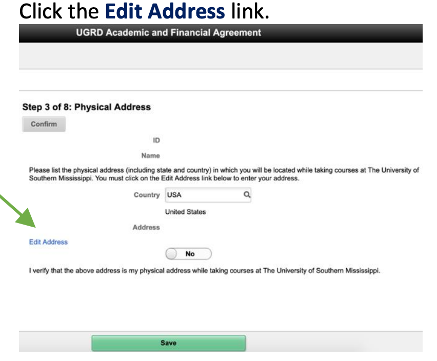 Screenshot of edit address