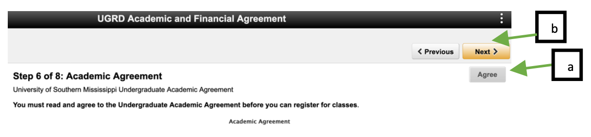 Screenshot of the academic agreement