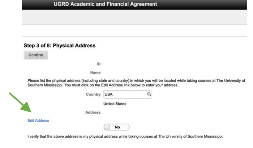 Screenshot of edit address