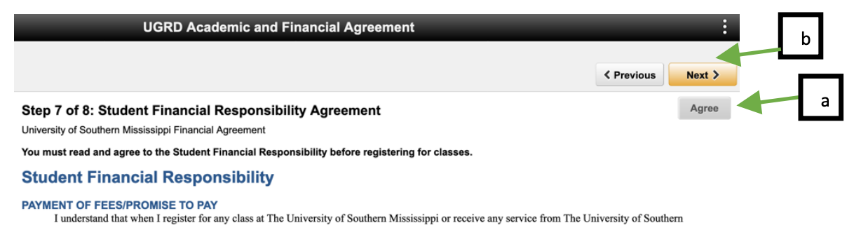 Screenshot of the financial responsibility agreement