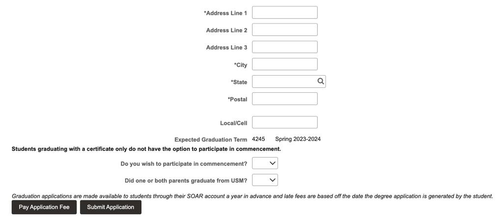 Screenshot of address entry