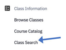 Screenshot of the Class Search option