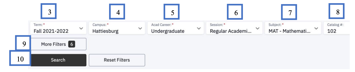 Screenshot the criteria to be entered when seaching for a class