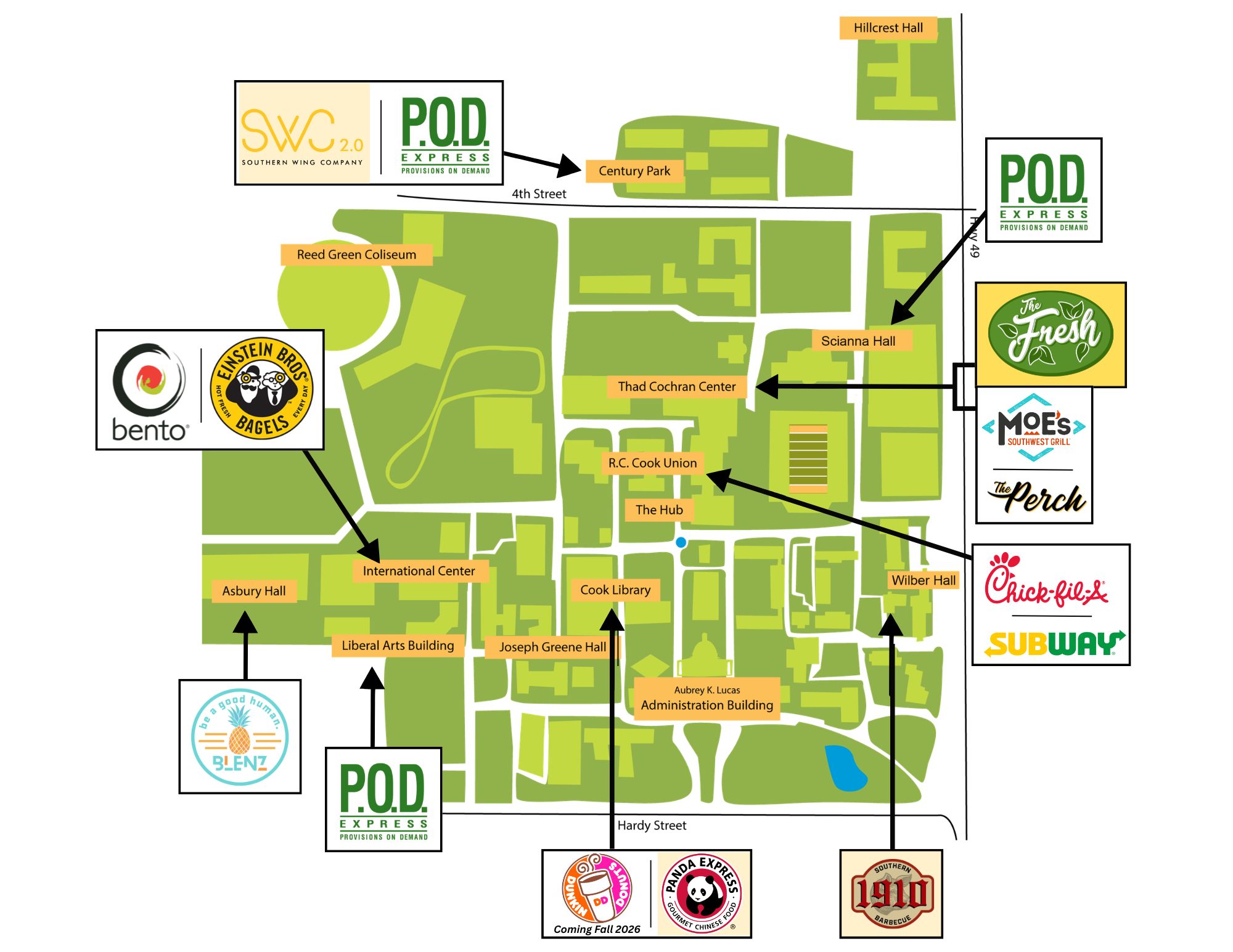 A list of eagle dining locations on campus