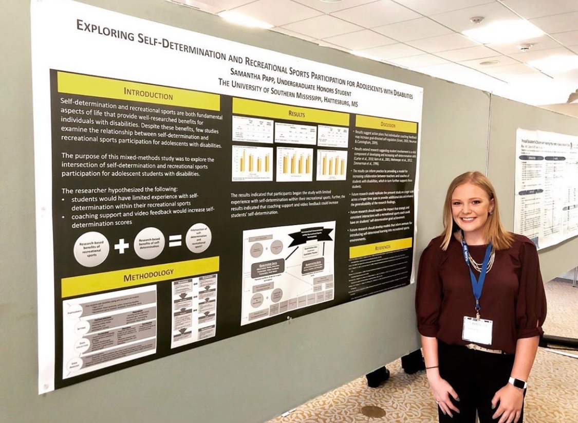 Samantha Papp (Special Education), Eagle Wings grant recipient, presenting her research poster at The 22nd International Symposium of Adapted Physical Activity 2019.