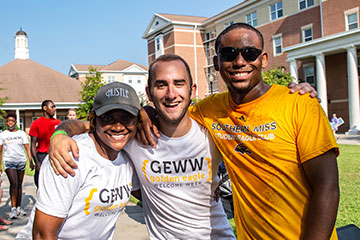 Students posing for a photo during Golden Eagle Welcome Week